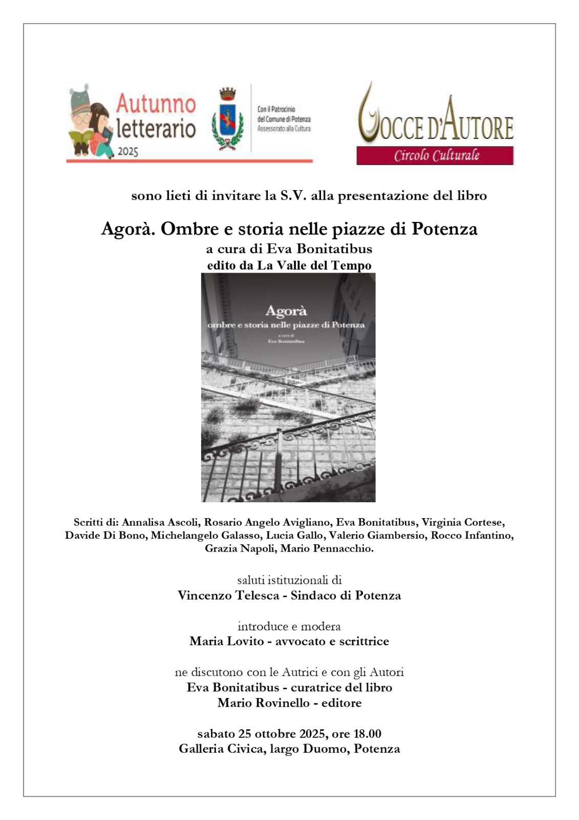 Presentazione del libro “Agorà. Ombre e storia nelle piazze di Potenza” a cura di Eva Bonitatibus